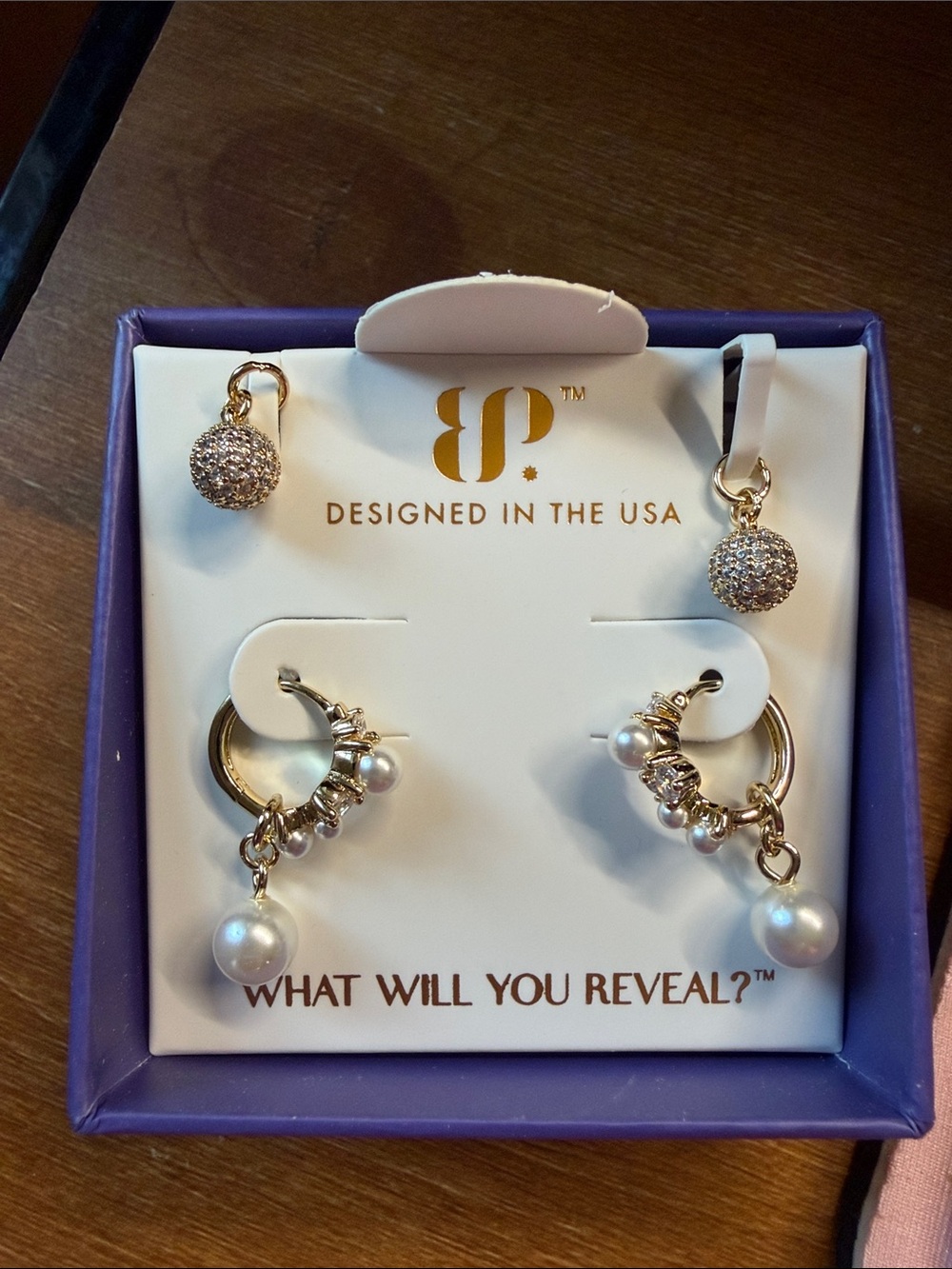 UNICORN ALERT**** Gold-Tone Pearl & Pavé Hoop and Drop Earring Set.